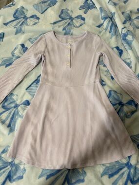 Carter's Light Lavender Ribbed Long-Sleeve Henley Dress